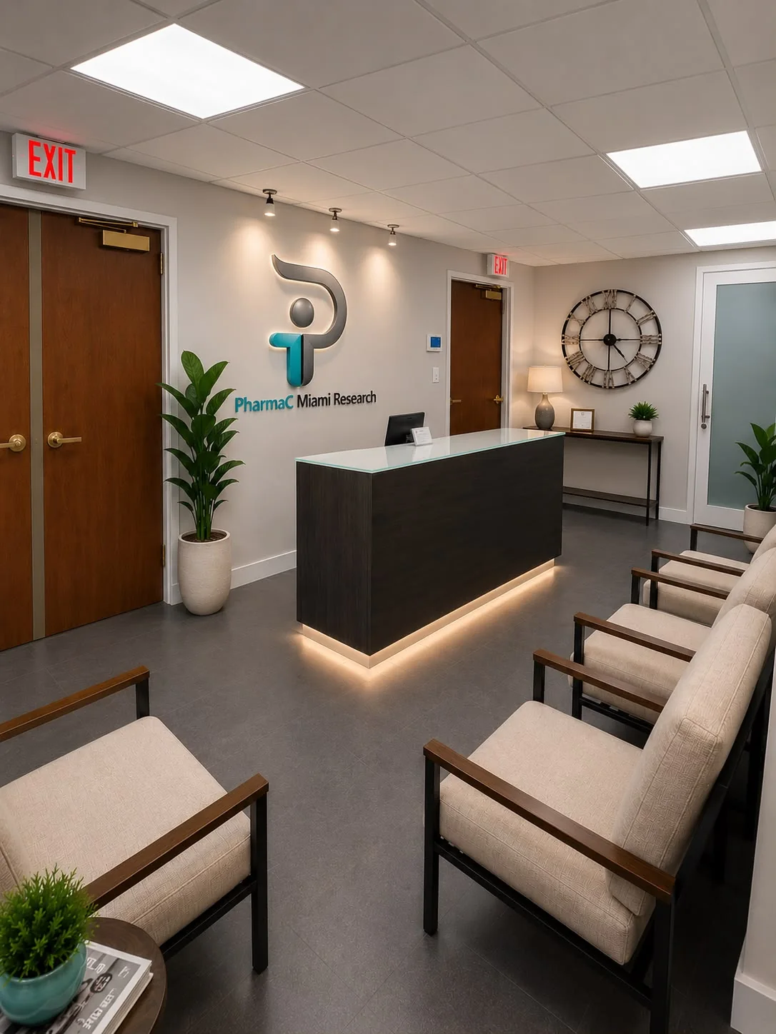 PharmaC Miami Research clinic reception and waiting area